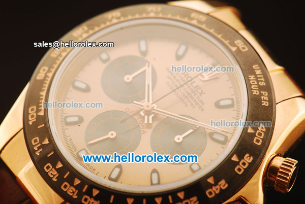 Rolex Daytona Chronograph Swiss Valjoux 7750 Automatic Rose Gold Case and Rose Gold Dial with PVD Bezel-Brown Leather Strap - Click Image to Close